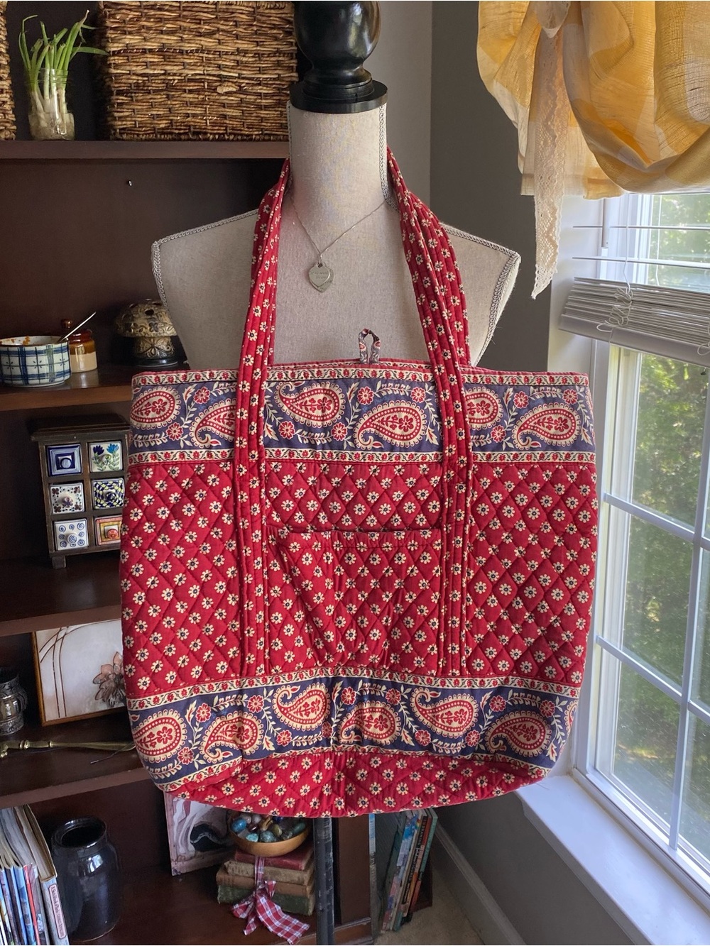 Vintage Vera Bradley Large Red Quilted Paisley Tote Bag EUC